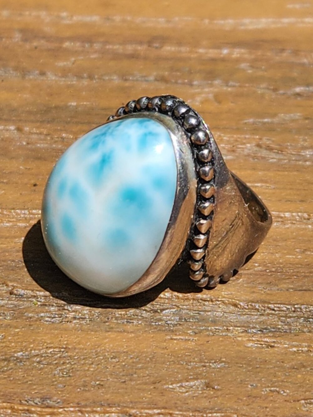 Sajen 925 Sterling Silver Blue White Larimar Ring Size 8 - Picture 7 of 16